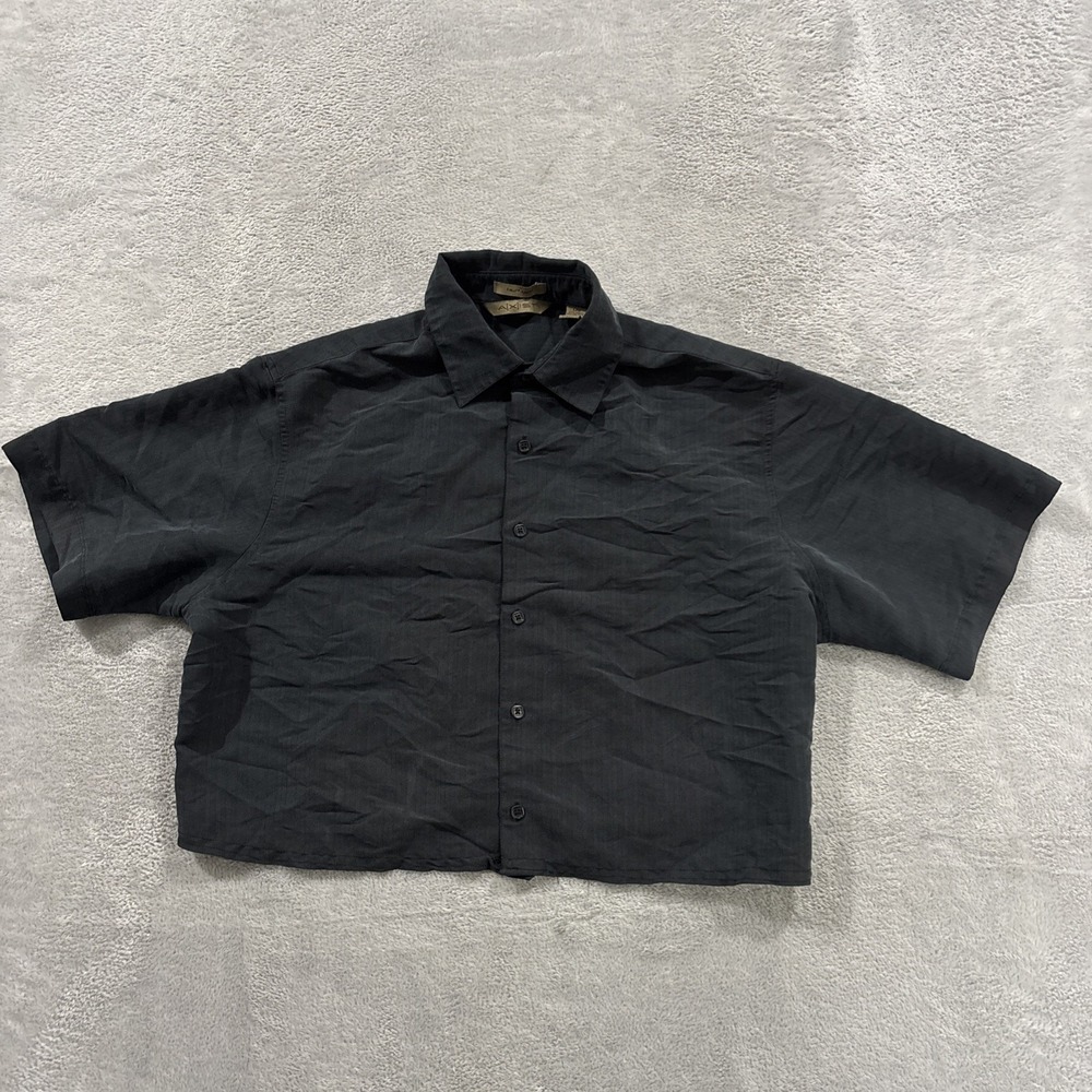 Axist Crop Button Shirt Women's L Black Y2K Vtg Streetwear